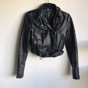 Free People vegan leather motto jacket.